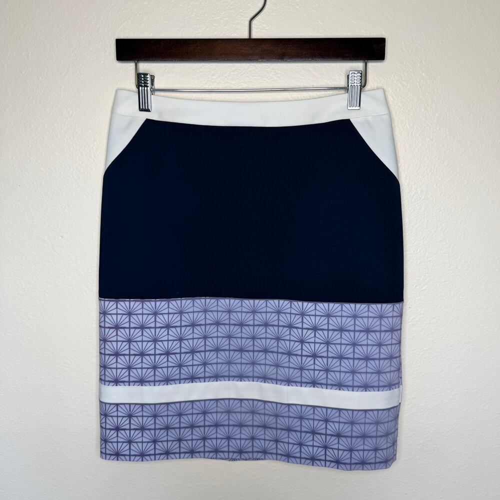 Halogen Purple Navy Patterned Pencil Skirt 6P